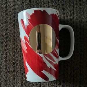Starbucks 2014 Red Watercolor Gold Circle 16oz Ceramic Coffee Mug
